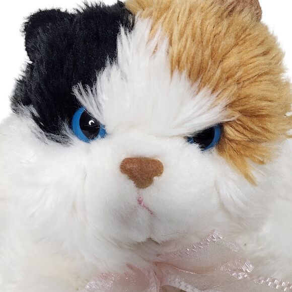 Aurora World Plush Calico Cat Kitten Pink Bow Blue Eyes Stuffed Animal - Picture 2 of 9